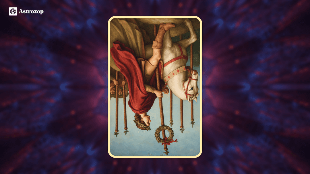 Reversed Six of Wands tarot card showing a figure with lowered posture or faded laurel